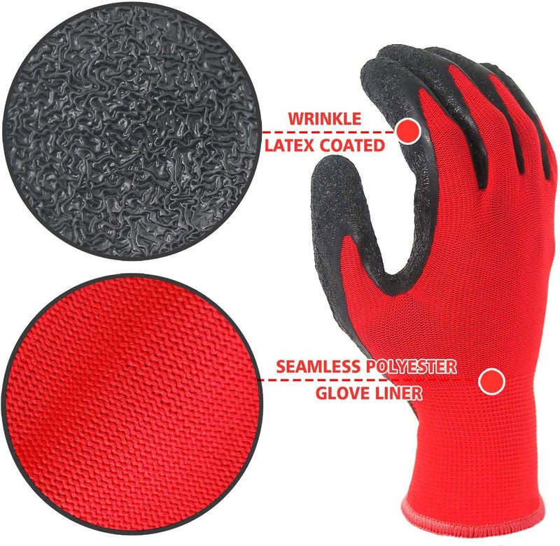 Evridwear Crinkle Latex Rubber Hand Coated Safety Work Gloves for Men Women General Multi Use Construction Warehouse Gardening Assembly Landscaping (XS-Size) 12 Pairs Pack - Image 4